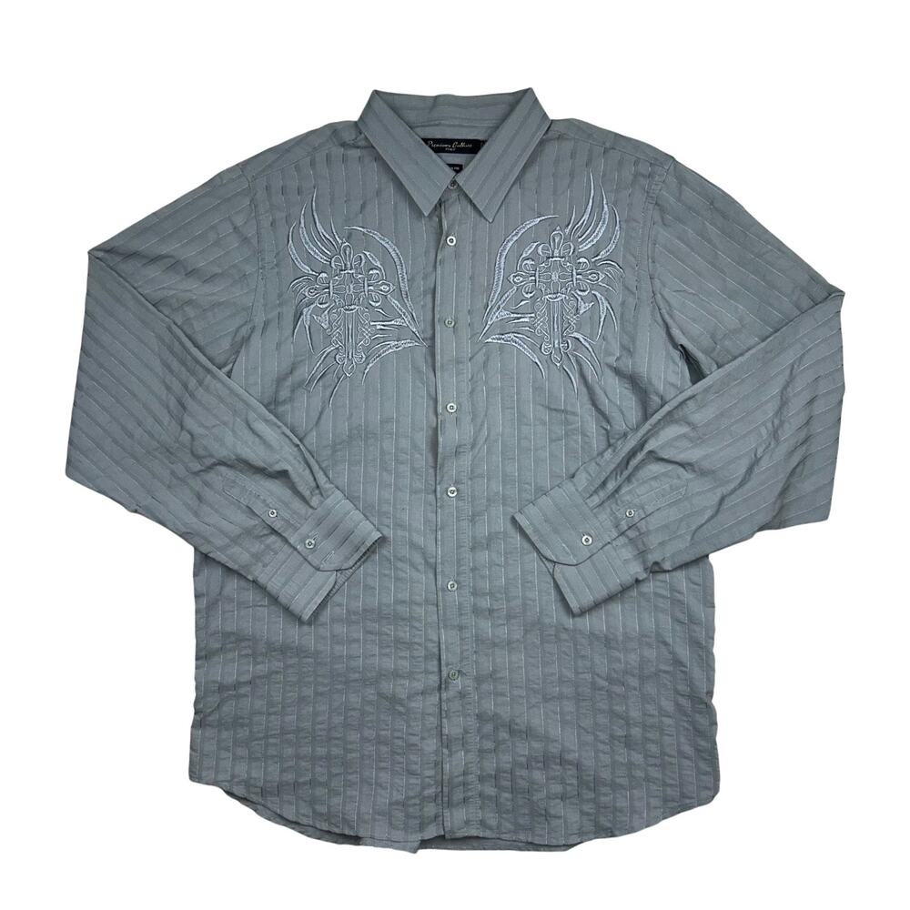 Premium Culture Italy Shirt Mens 3XL Embroidered Cross Long Sleeve Button Up